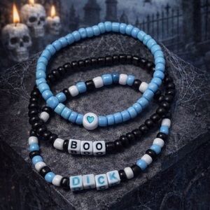 Blue and Black Beaded Bracelets Set